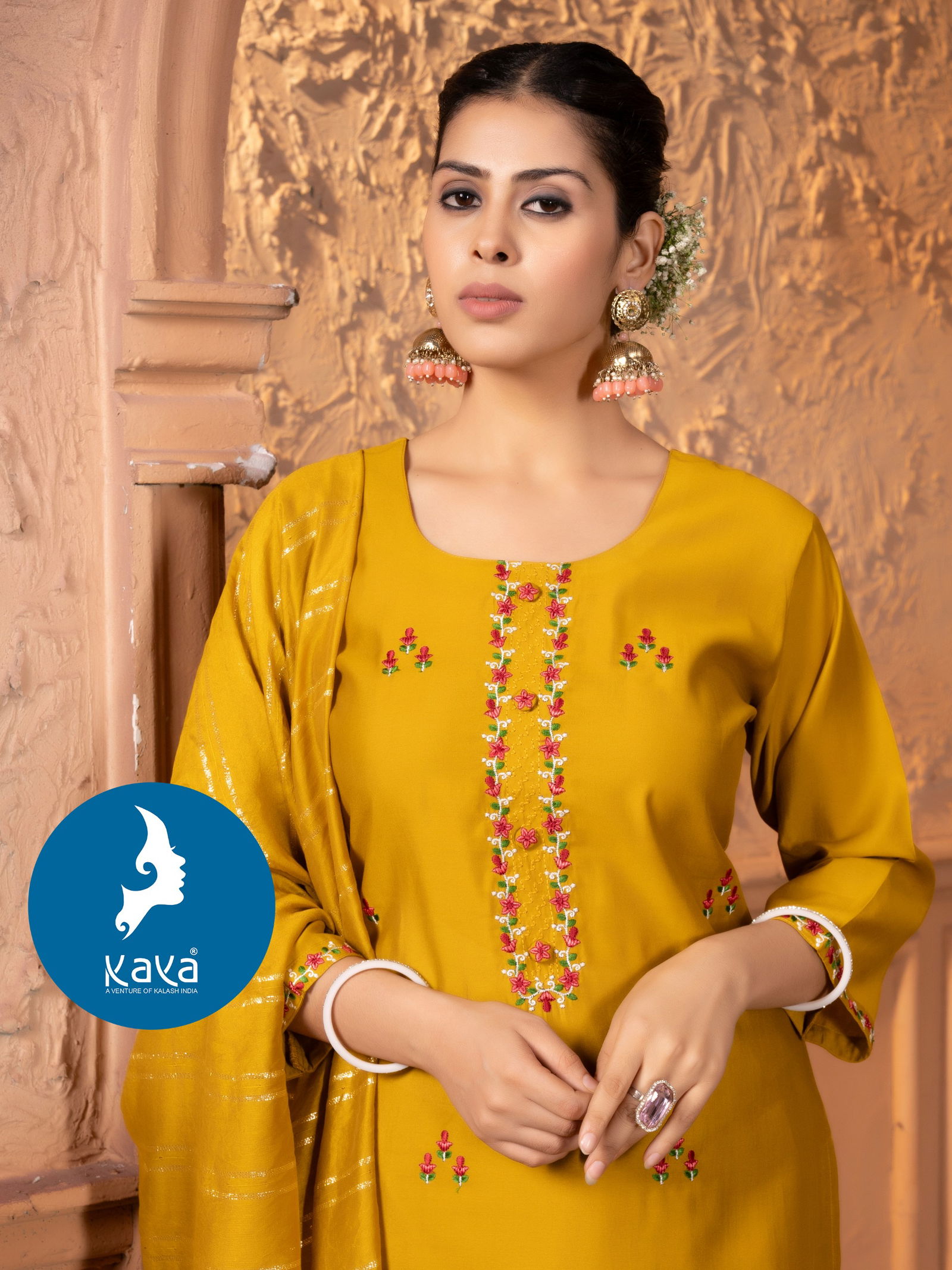 Masoom By Kaya Roman Silk Straight Cut Kurti With Bottom Dupatta Wholesale Online